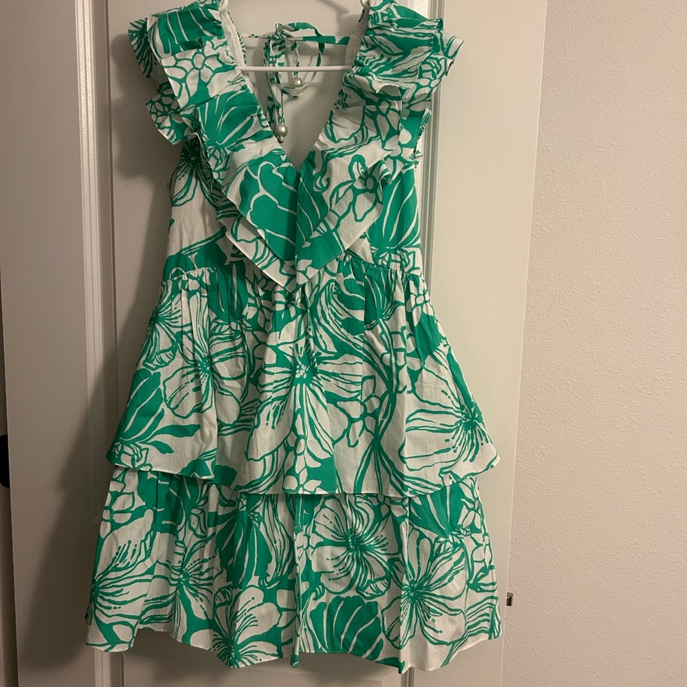 Lilly Pulitzer Green and White RitaMarie Ruffle Kiss My Tulips Dress - Picture 3 of 7